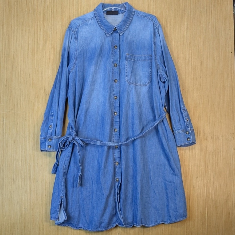 Lane Bryant Boho Western Denim Shirt Dress Womens 22/24 Blue Belted Button Front